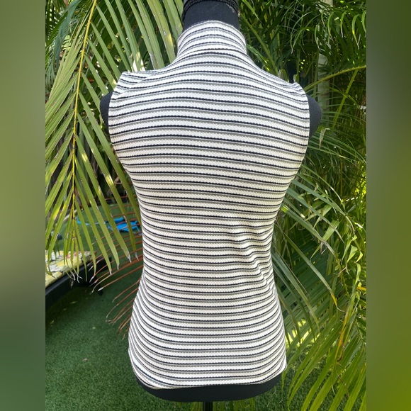 LOFT Black, Cream, Green Striped Mock Neck Sleeveless Top - Picture 5 of 6